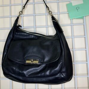 Coach Black Leather Shoulder Bag with Silver Hardware